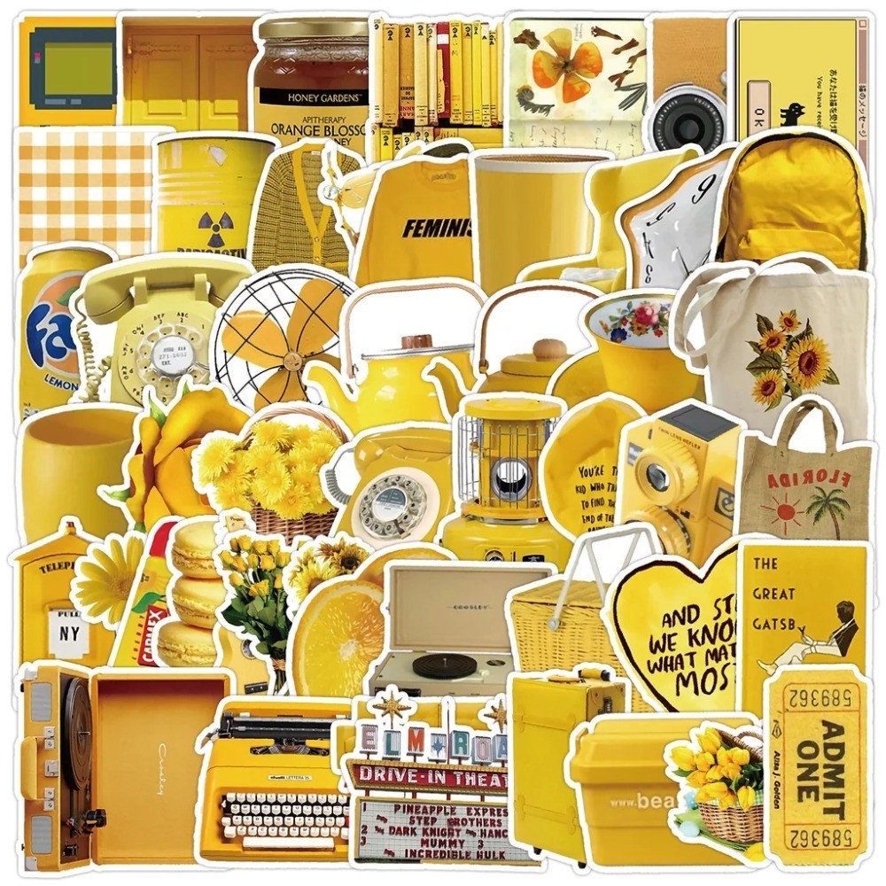 Yellow Laptop Accessories - 50 Adesivi Estetici Gialli Vintage -